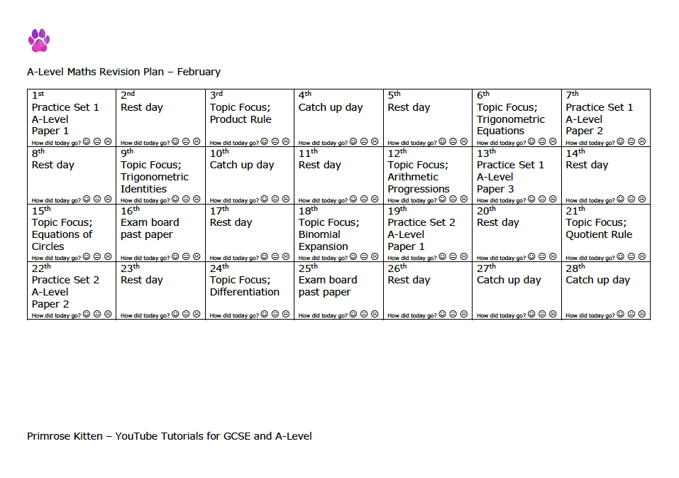 A-Level Maths | Revision plan - Primrose Kitten